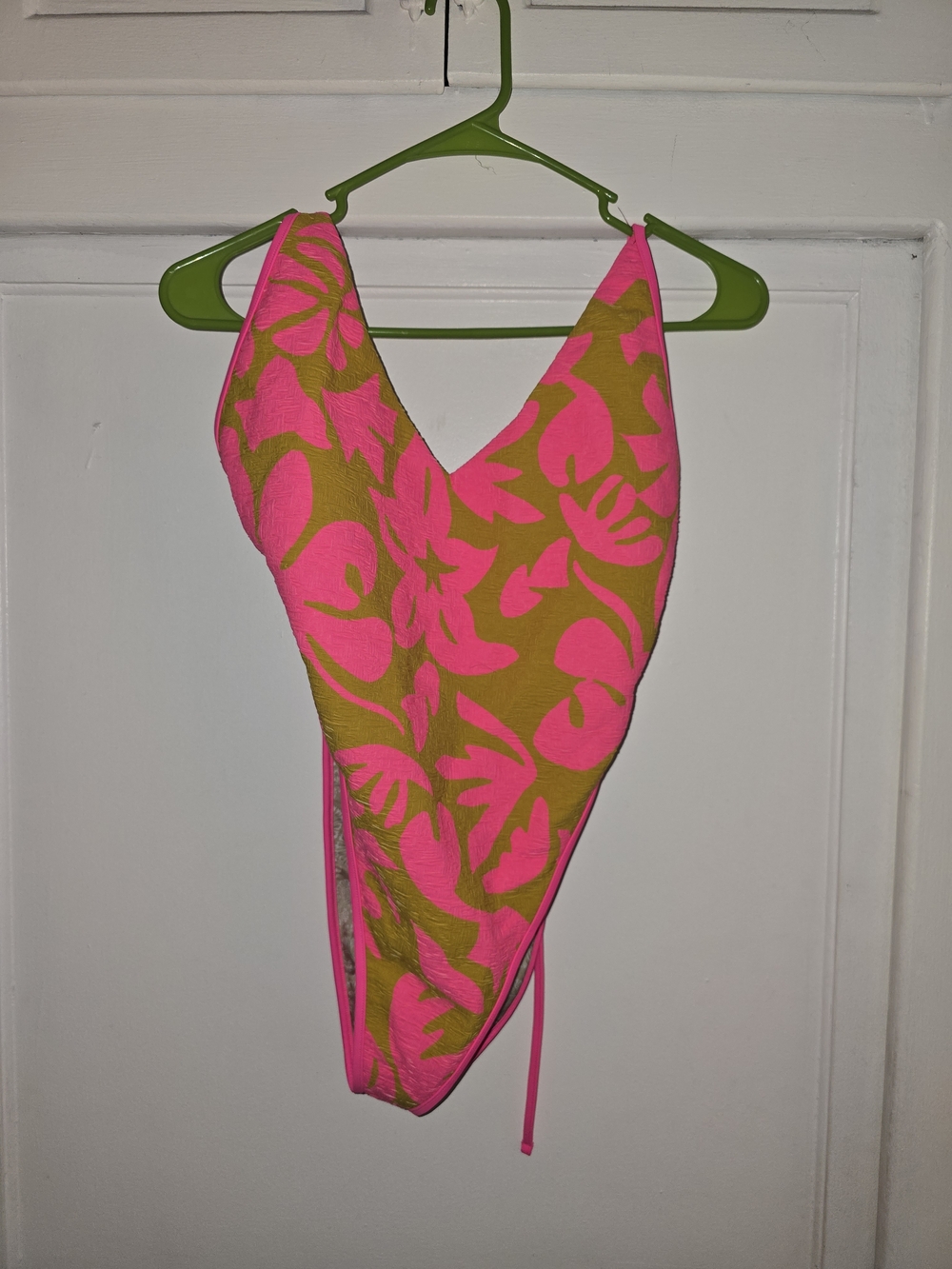 Free People Pink and Olive Green Floral One-Piece Swimsuit